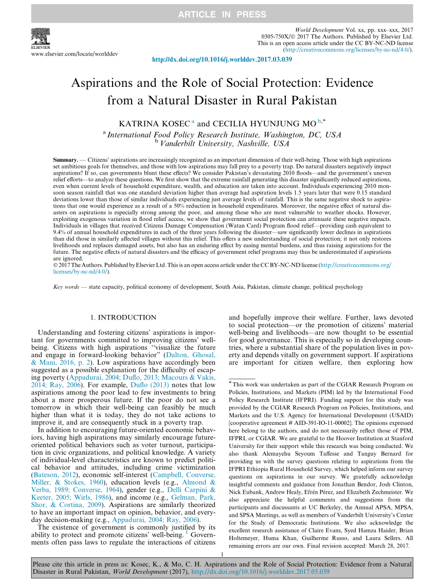 PDF) Aspirations and the Role of Social Protection: Evidence from ...