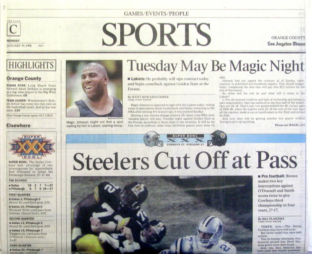 L.A. Times Sports Section 1996-01-29 - Dallas Wins Super Bowl XXX ...