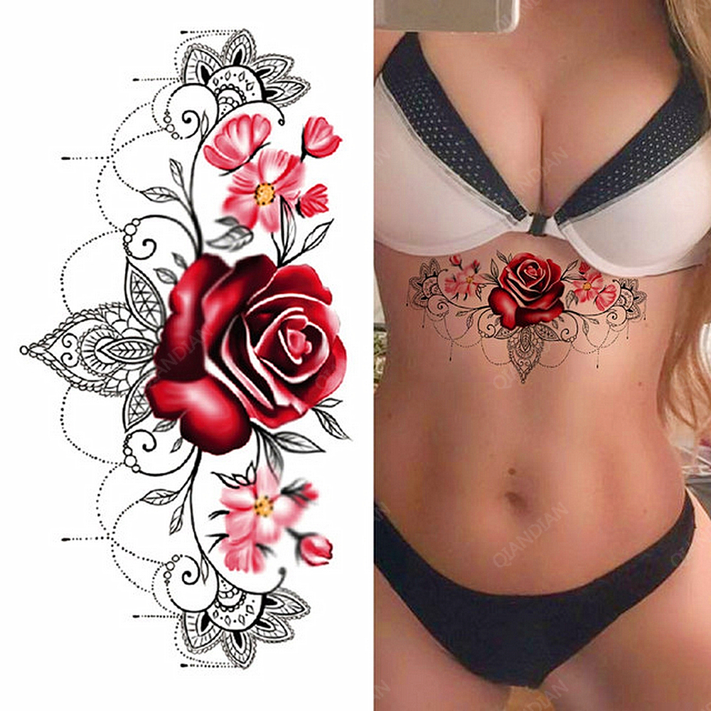 1pc Flower Rose Bouquet Peony Women Waterproof Temporary Tattoos ...