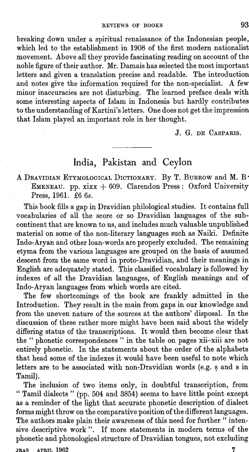 A Dravidian Etymological Dictionary. By T. Burrow and M. B. ...