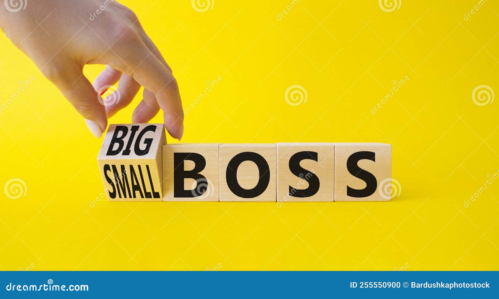 Big Vs Small Boss Symbol. Businessman Hand Turnes Wooden Cubes and ...