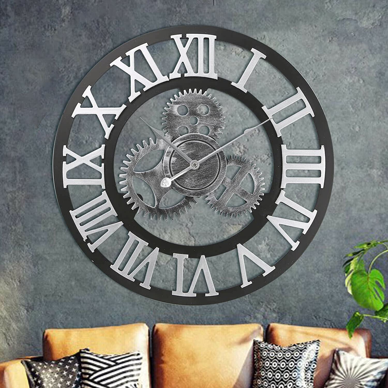 Amazon.com: Wall Clock Big Roman Numerals Giant Open Face Wood ...