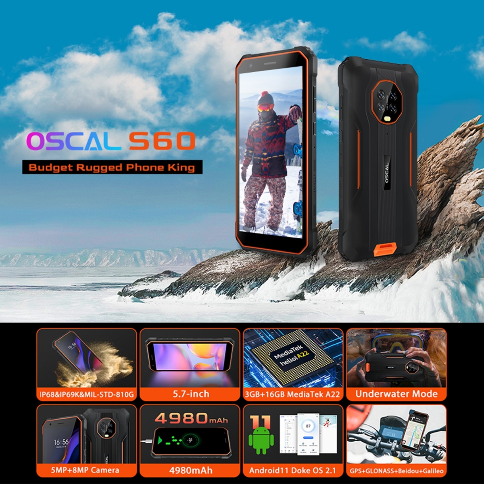 Blackview OSCAL S60 3GB+16GB Rugged Phone 5.7 inch Waterproof ...