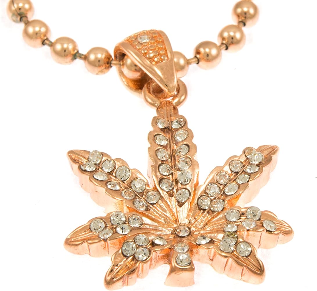 Amazon.com: Hot New Rose Gold Tone Marijuana Weed Leaf Mini Pave ...