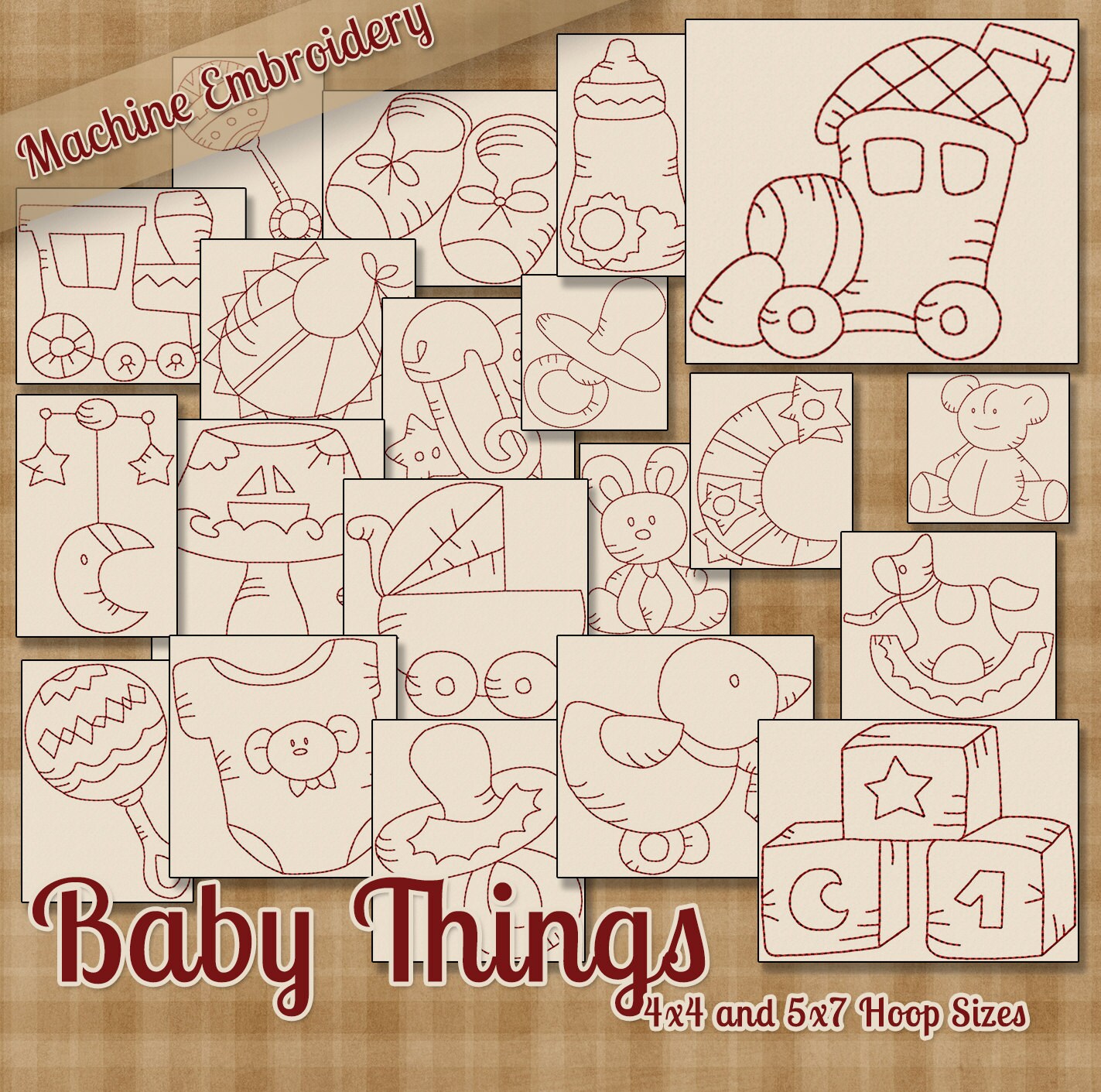 Baby Things Machine Embroidery Patterns / Redwork Designs 20 - Etsy