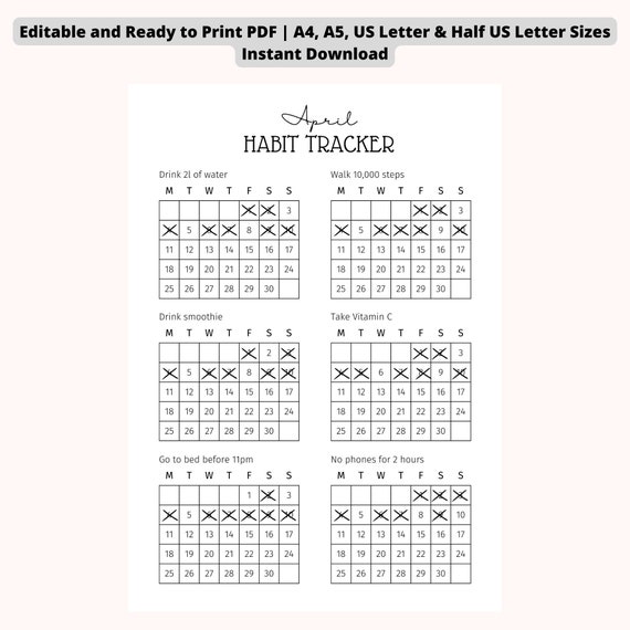 Buy EDITABLE Monthly Habit Tracker Minimalist Habit Tracker Online ...