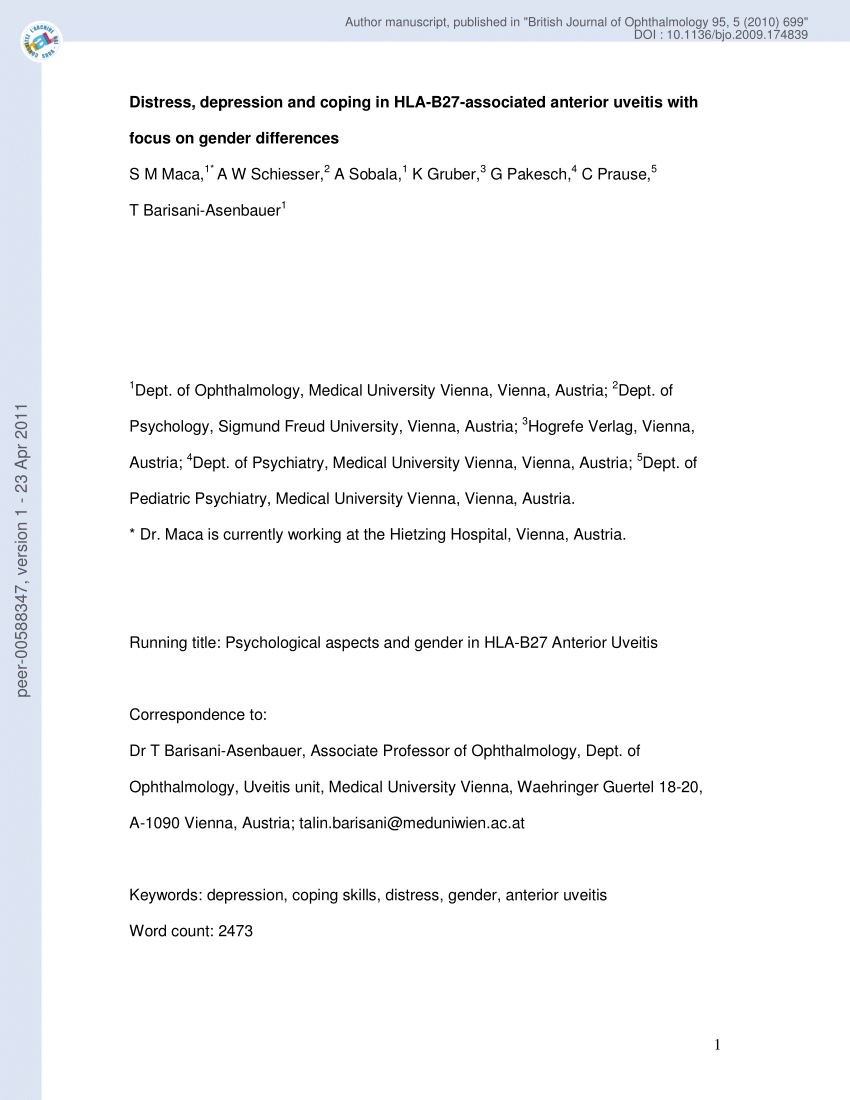 PDF) Distress, Depression and Coping in HLA B27 Antigen-associated ...