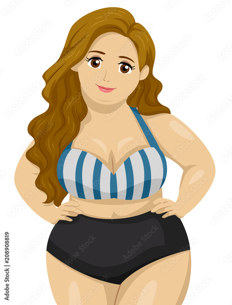 Teen Girl Fat Swimsuit Illustration Stock Vector | Adobe Stock