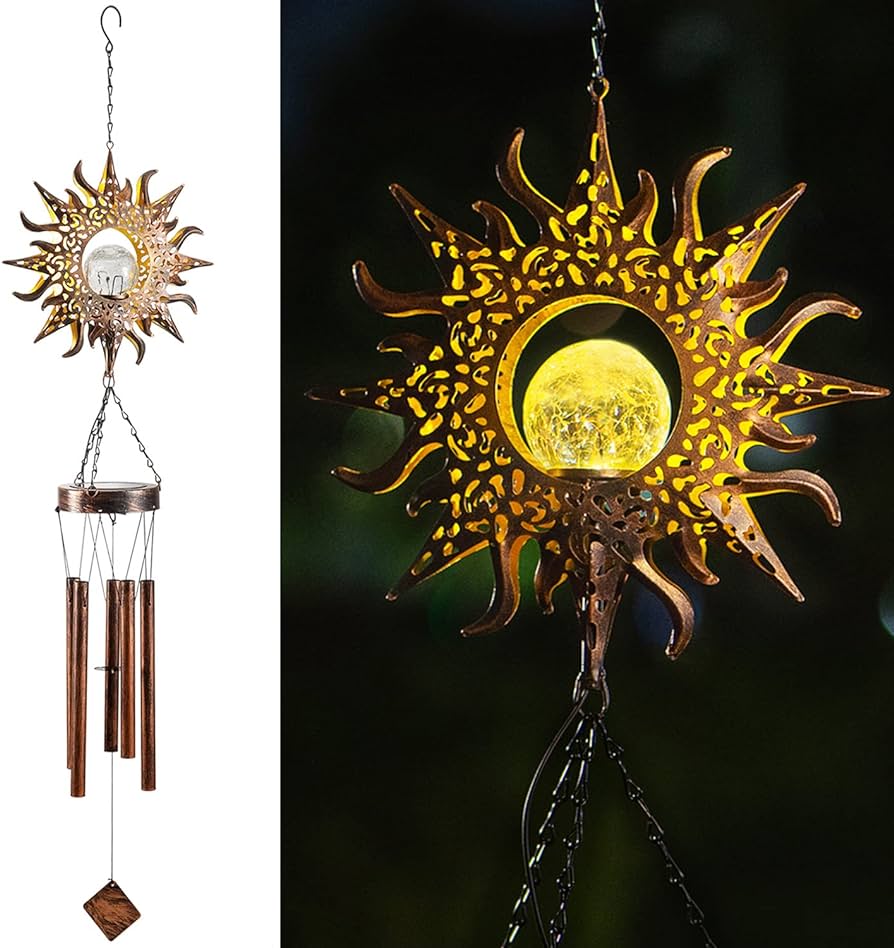 Amazon.com : LeiDrail Wind Chimes, Sun Solar Wind Chime Crackle ...