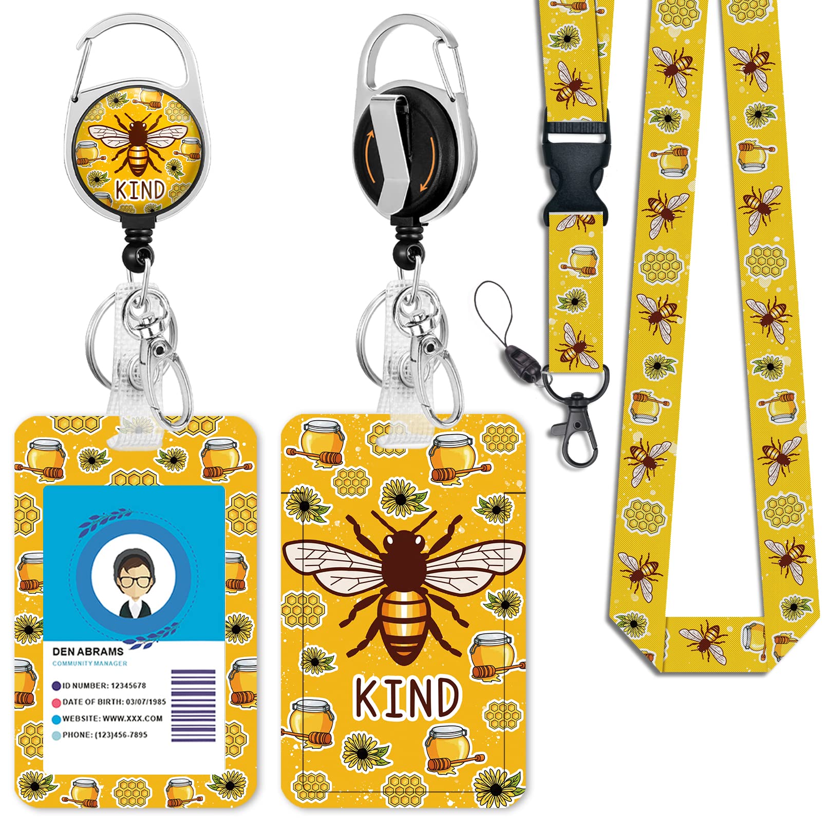 Amazon.com : Cute Bee Kind Lanyards for Id Badges, Retractable ID ...