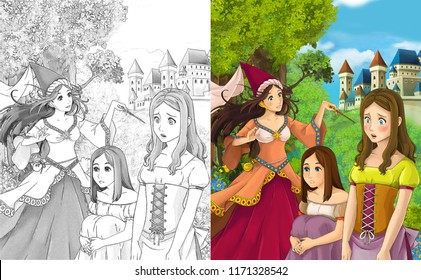 Cartoon Scene Beautiful Princess Sorceress Forest Stock ...