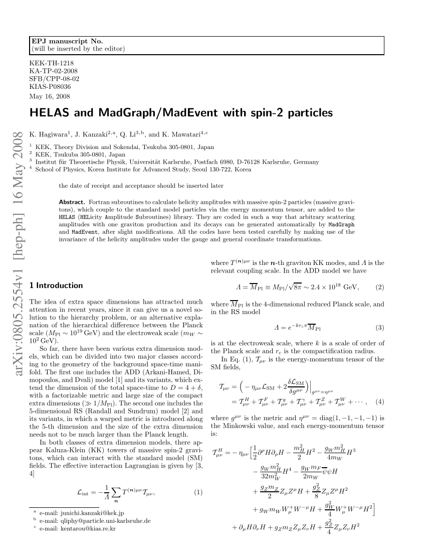 PDF) HELAS and MadGraph/MadEvent with spin-2 particles