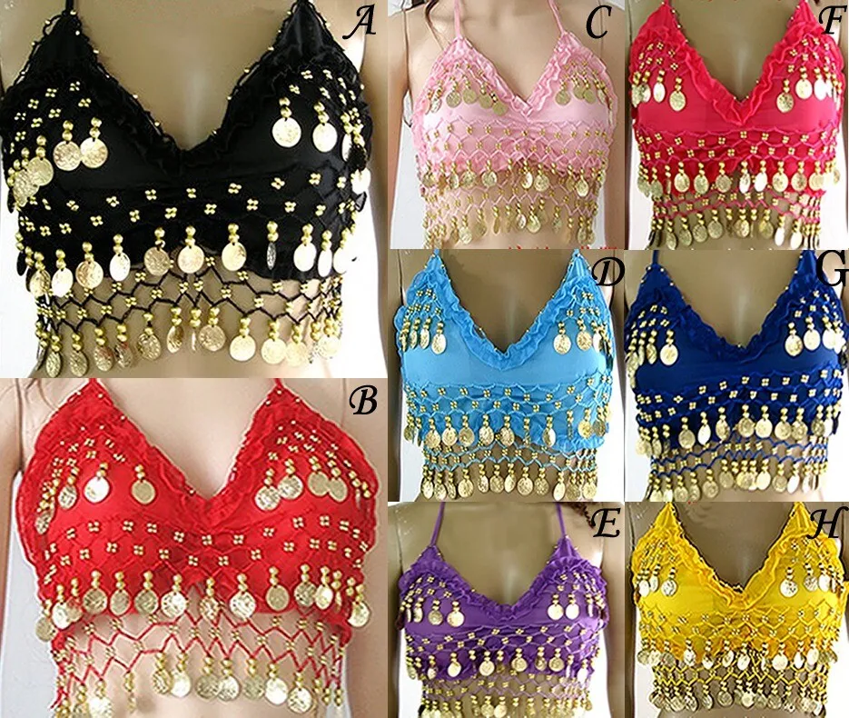 New Sexy Belly Dance Bra Top Chiffon with Gold Coins 8 Colors ...