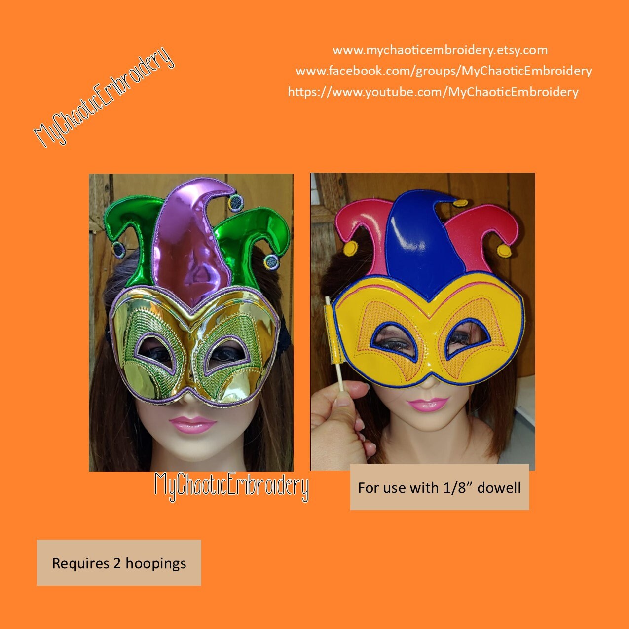 2 Styles Mardi Gras Jester Mask Set for 1/8 Dowel or - Etsy Sweden