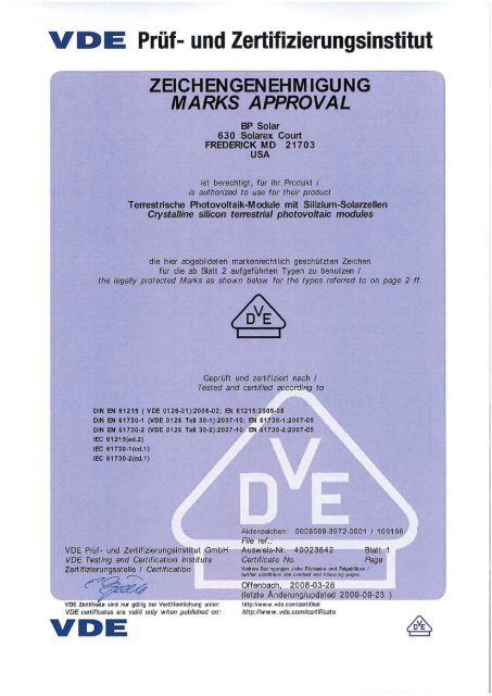 Zertifikat Bp3xxx y, BP 4xxx y - Energiebau Solarstromsysteme Gmbh