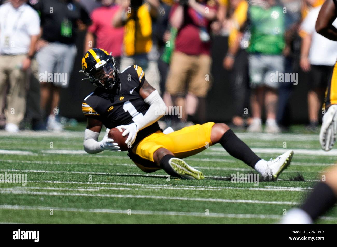 Iowa defensive back Xavier Nwankpa (1) intercepts a pass during ...