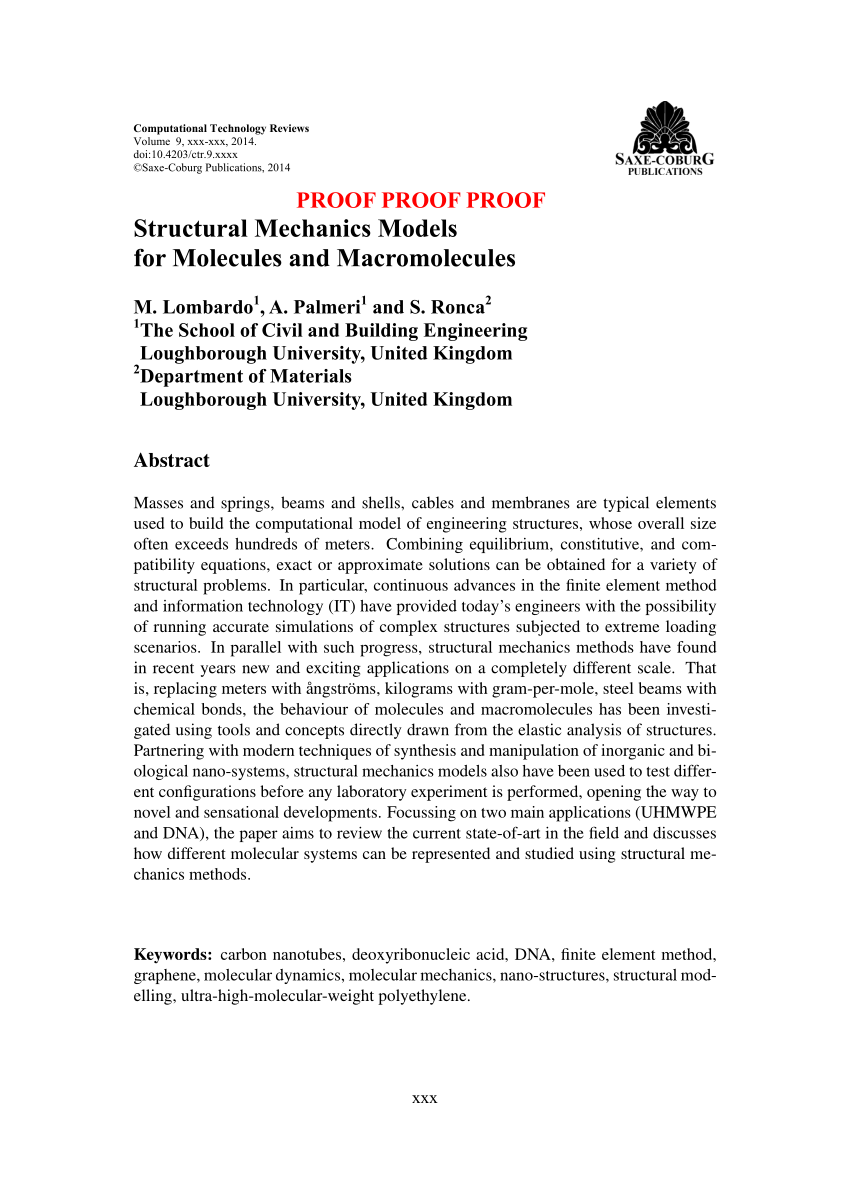 PDF) Structural Mechanics Models for Molecules and Macromolecules