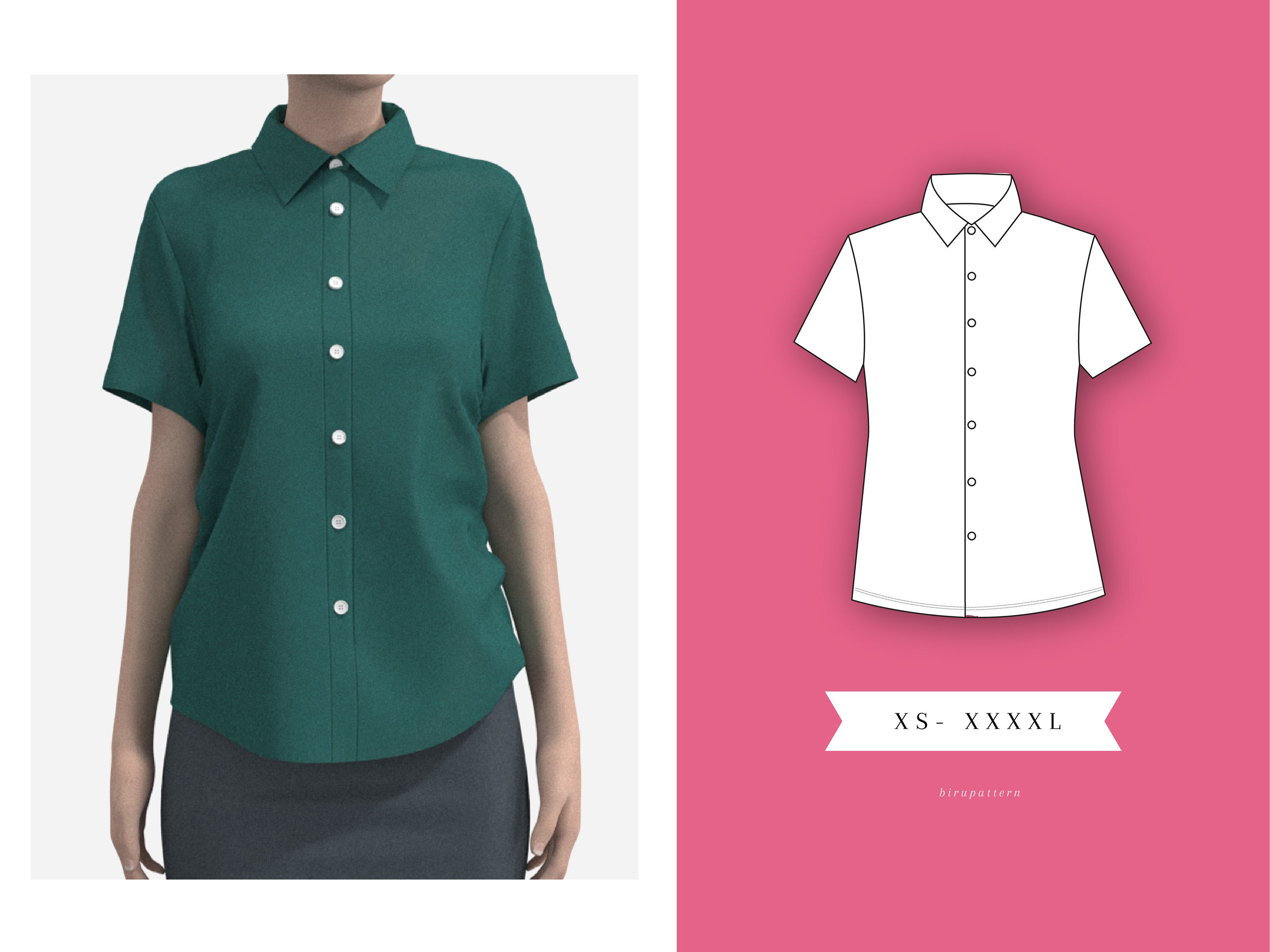 Buy Female Button up Shirt Short Sleeve PDF Sewing Pattern XS ...