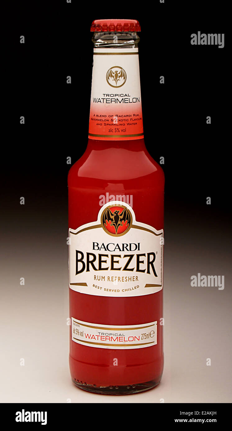 Bacardi Breezer Watermelon Rum Refresher, dry bottle Stock Photo ...