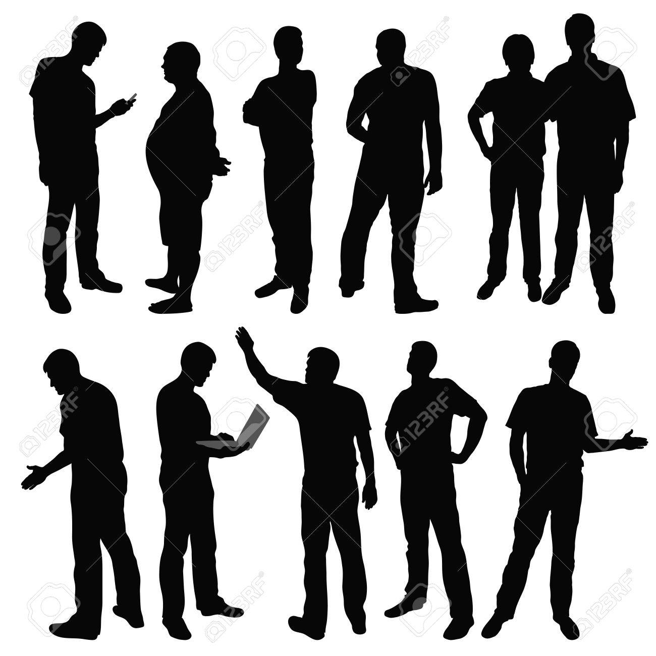 Black Silhouettes Of Men In Different Poses Vector Illustration ...