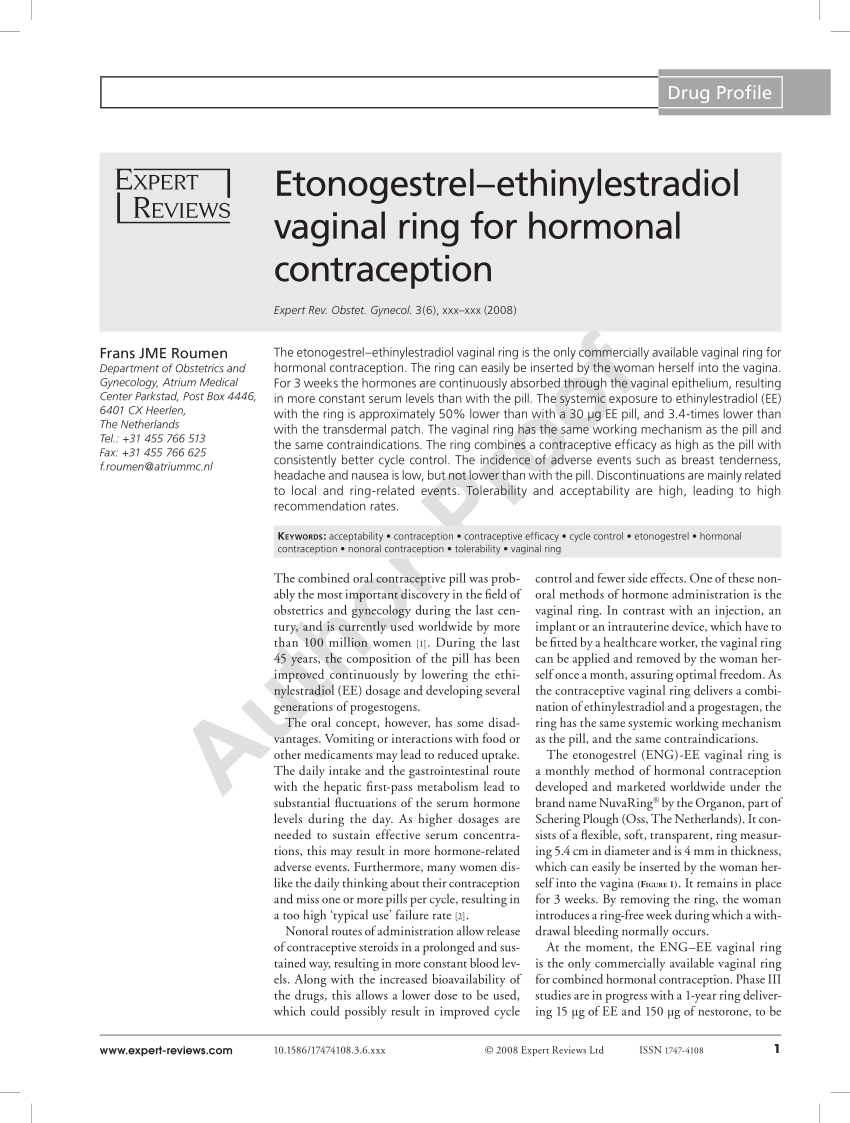 PDF) Etonogestrel-ethinylestradiol vaginal ring for hormonal ...