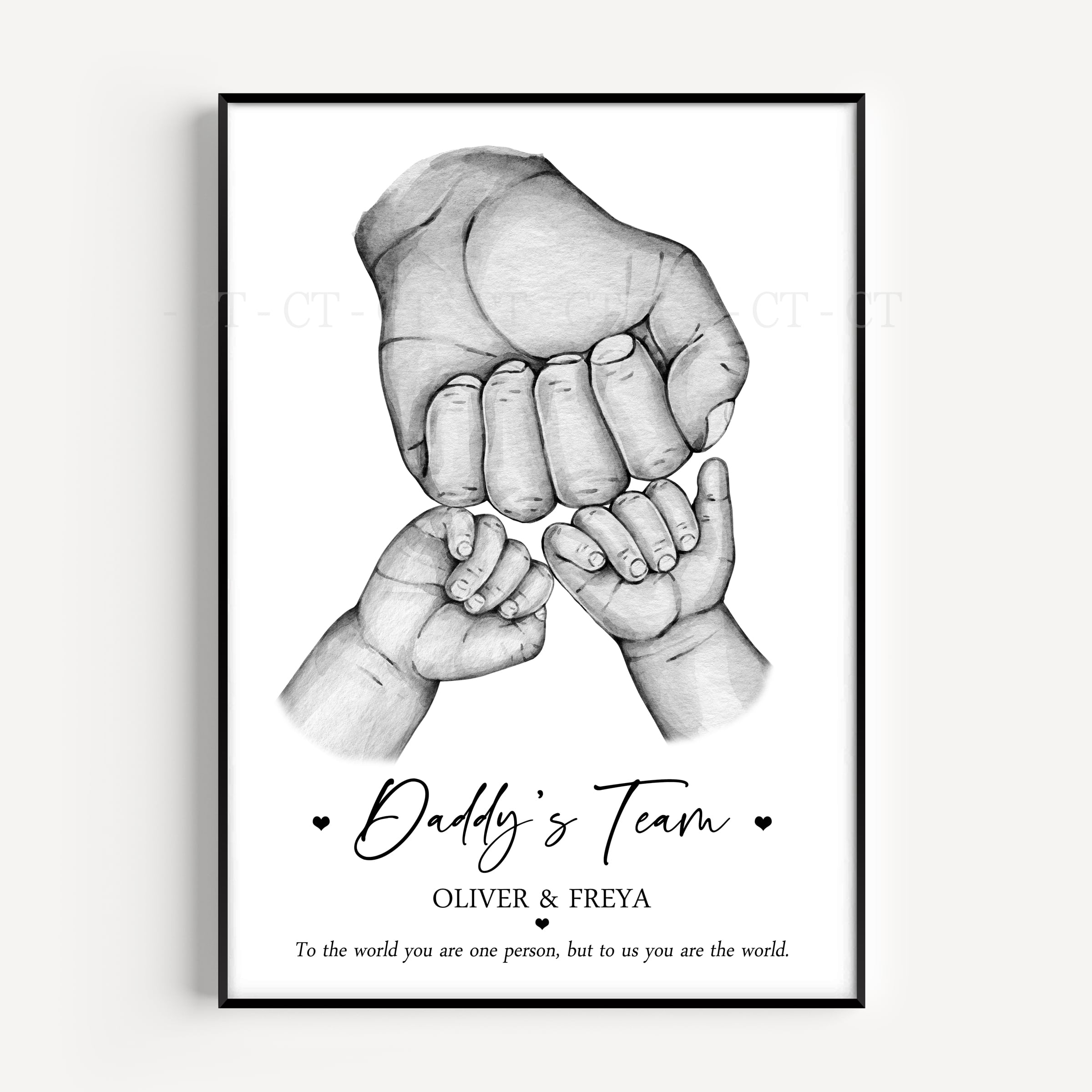 Daddy's Team 2! Hands Fist Bump Gift Personalised Print Father's ...