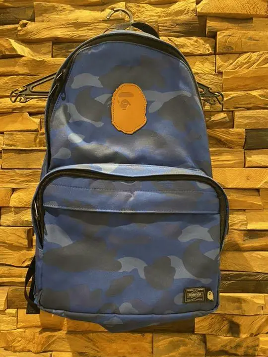 PORTER x A BATHING APE Backpack Bag Blue Camo Used from Japan F/S ...