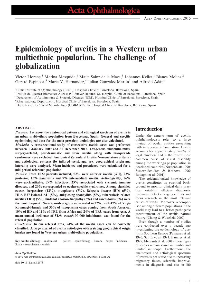 PDF) Epidemiology of uveitis in a Western urban multiethnic ...