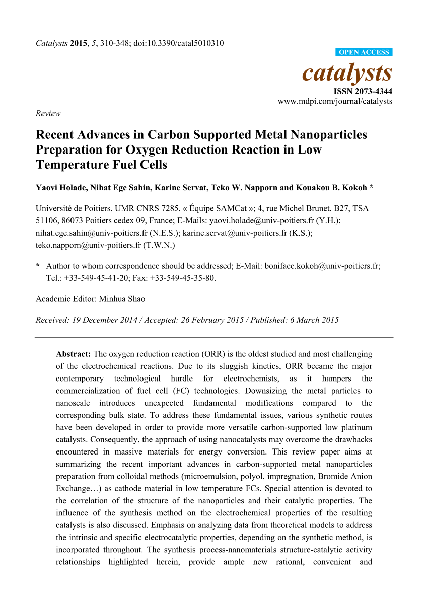 PDF) Recent Advances in Carbon Supported Metal Nanoparticles ...