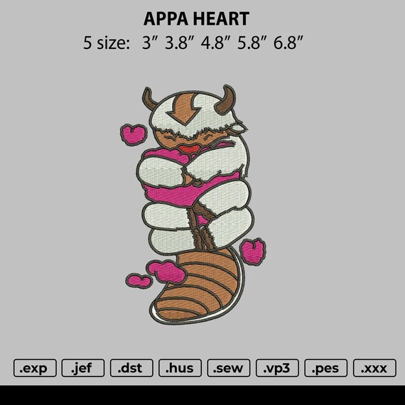 Appa Yip Yip Heart Embroidery File 4 Size Embroidery File - Etsy