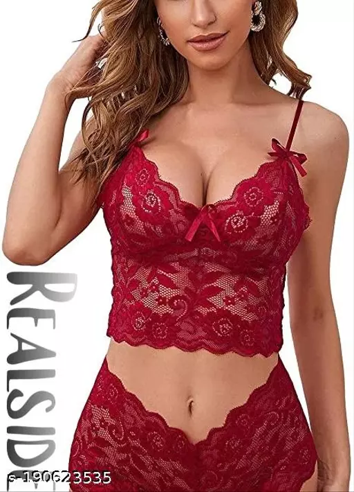 Realside saxy shreer floral lace pajamas lingerie set hinge waist ...