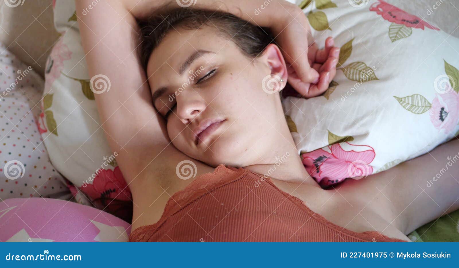 Mom and Little Son Sleep Together in Bed in the Evening Stock ...