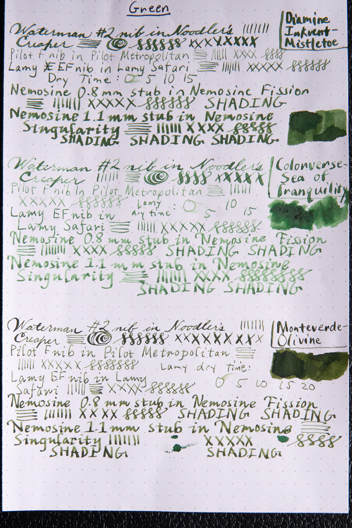 Nine Light Green And Green Inks - Ink Comparisons - The Fountain ...