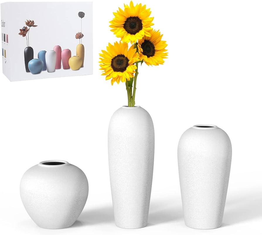 Amazon.com: NAKJSTR Ceramic Vase Set of 3 Flower Vases Matte White ...