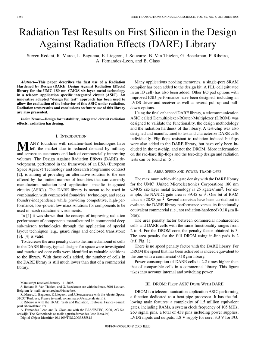 PDF) Radiation test Results on first silicon in the Design Against ...