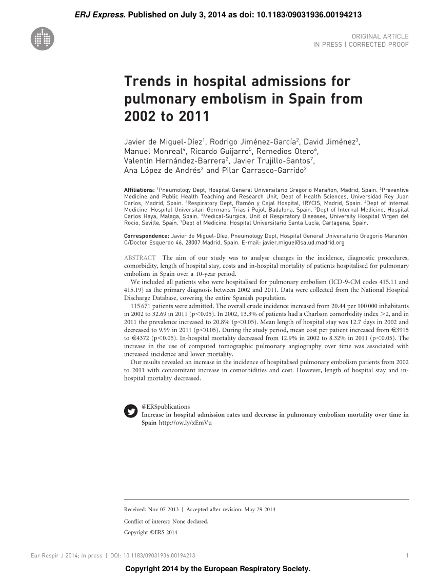 PDF) Trends in hospital admissions for pulmonary embolism in Spain ...