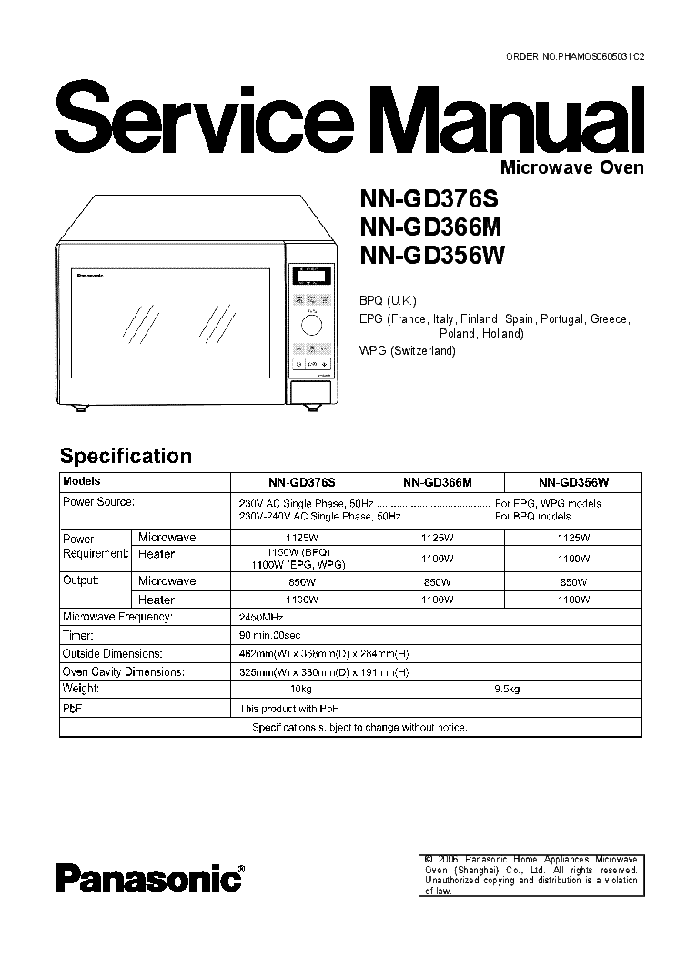 PANASONIC NN-GDXXX MICROWAVE OVEN Service Manual download ...