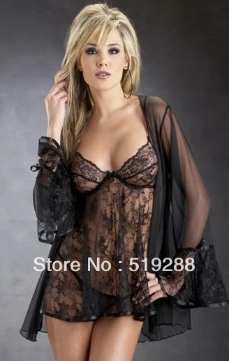 Fashion Hot Sale Black Woman Lady Sex transparent Sleep Dress Silk ...