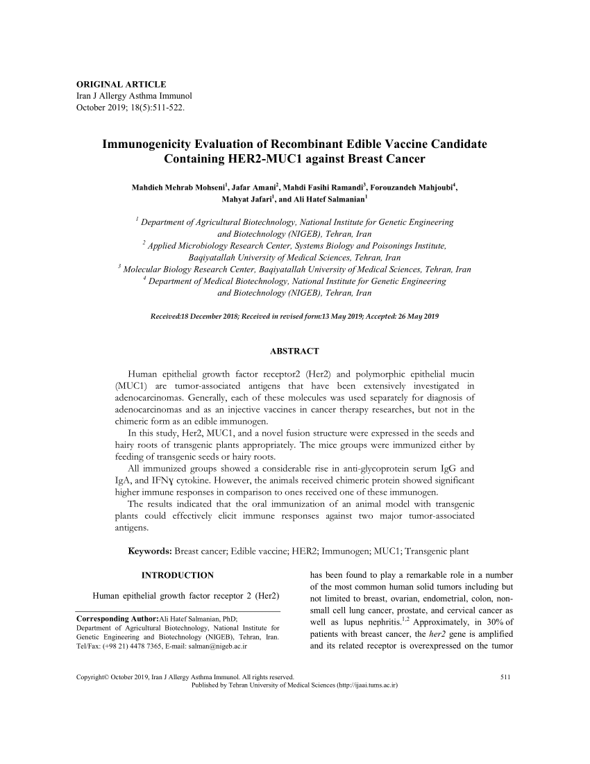 PDF) Immunogenicity Evaluation of Recombinant Edible Vaccine ...