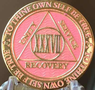 37 Year AA Medallion Pink Gold Plated Alcoholics Anonymous ...