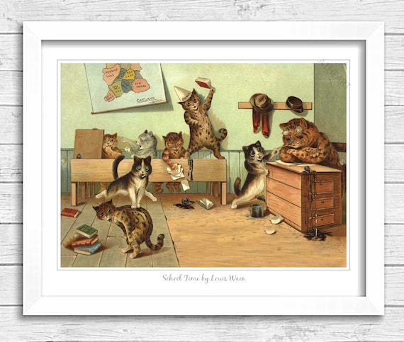 Cats School Time by Louis Wain Poster Print. Cat Lover Gift - Etsy