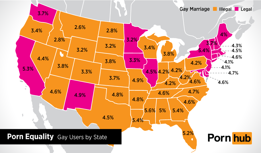 Porn Equality - Gay Viewers by US State - Pornhub Insights