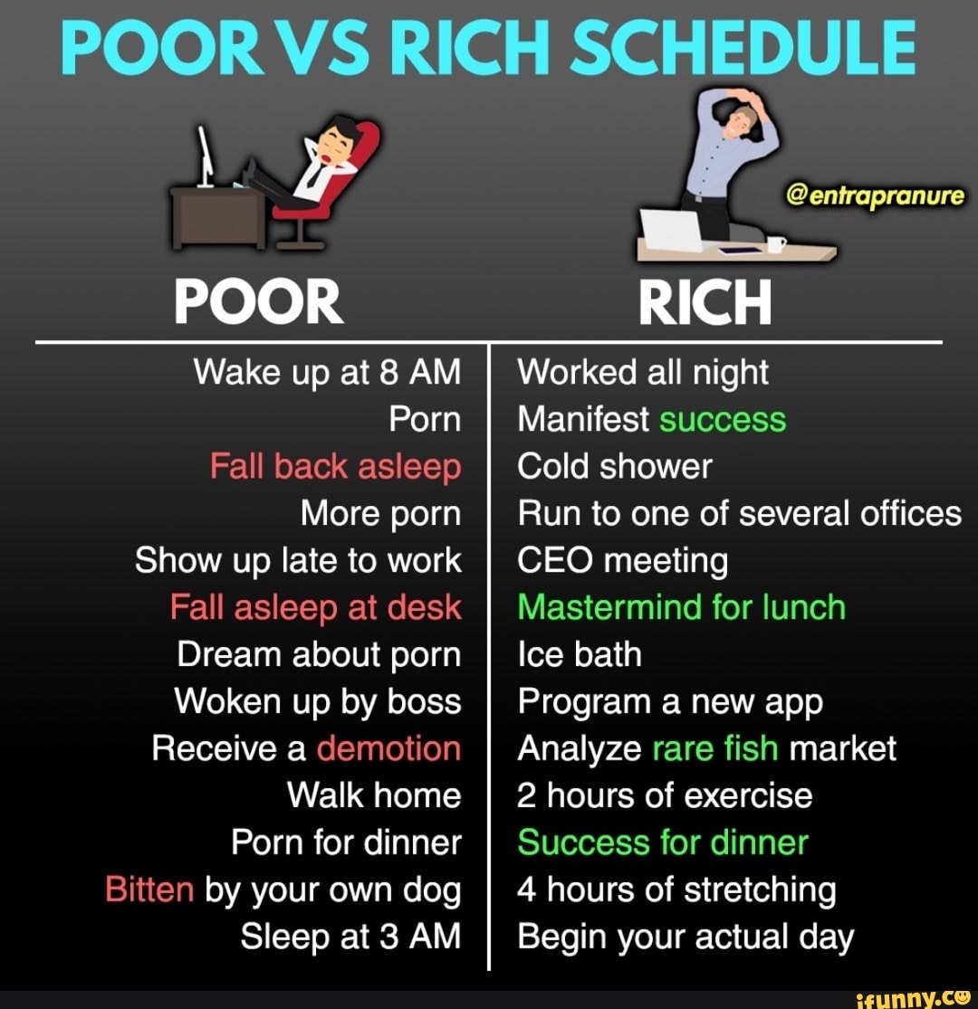 POOR VS RICH SCHEDULE POOR RICH Wake up at 8 AM Porn Fall back ...