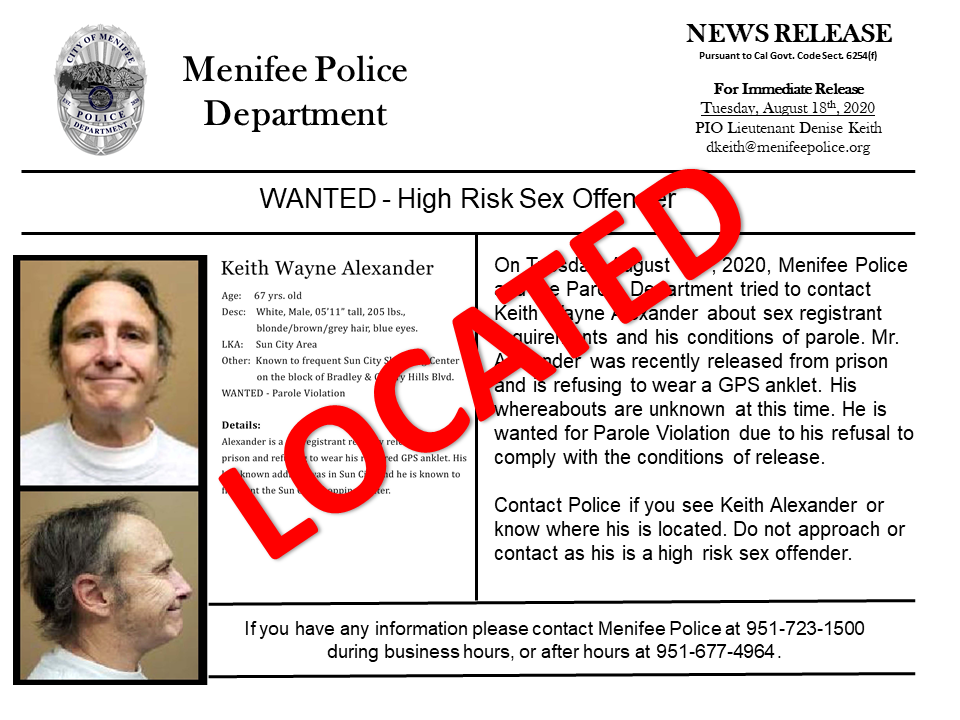 Parole violator captured, awaits extradition | Menifee 24/7