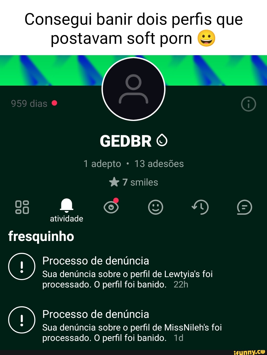 Consegui banir dois perfis que postavam soft porn 959 dias GEDBR 1 ...