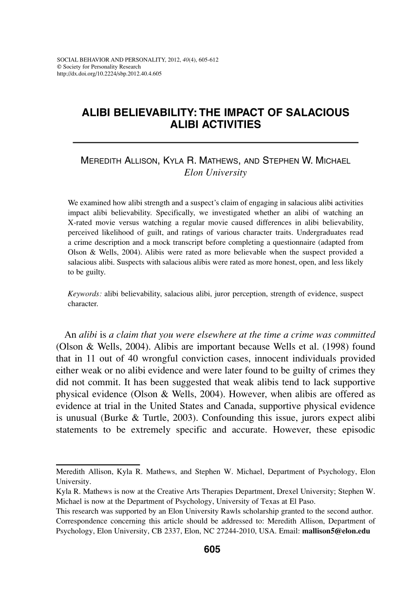 PDF) Alibi Believability: The Impact of Salacious Alibi Activities