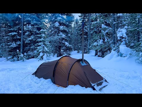 Hot Tent Camping In Heavy Snowfall - YouTube