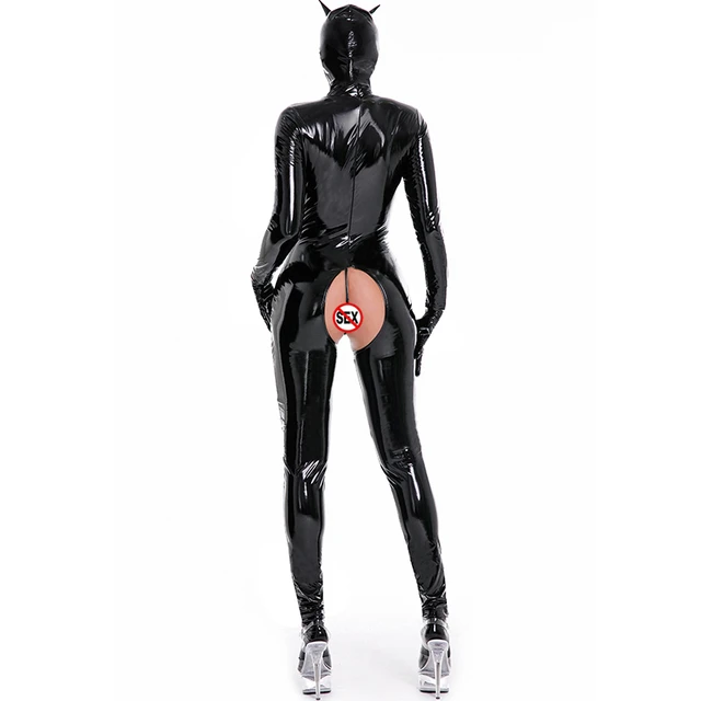 Sexy Hot Erotic Set Hollow Chest Catsuit Faux Leather Cat Women ...