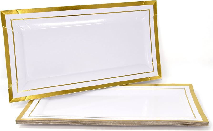 Amazon.com: Gift Boutique 10 White Rectangle Trays with Gold Rim ...