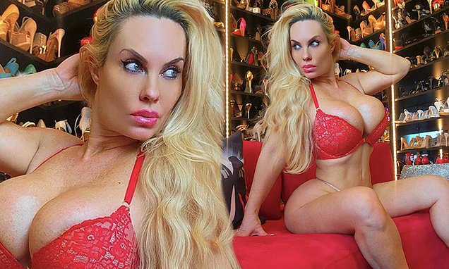 Coco Austin, 43, puts on VERY busty display in a lacey red bra as ...